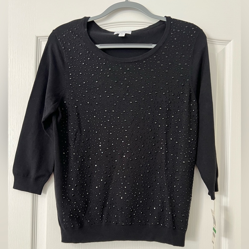 Charter Club Black Embellished Crew Neck Sweater